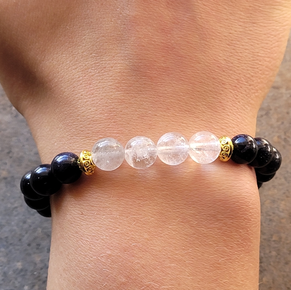 Moonstone & Quartz Stone Bead Handmade Bracelet